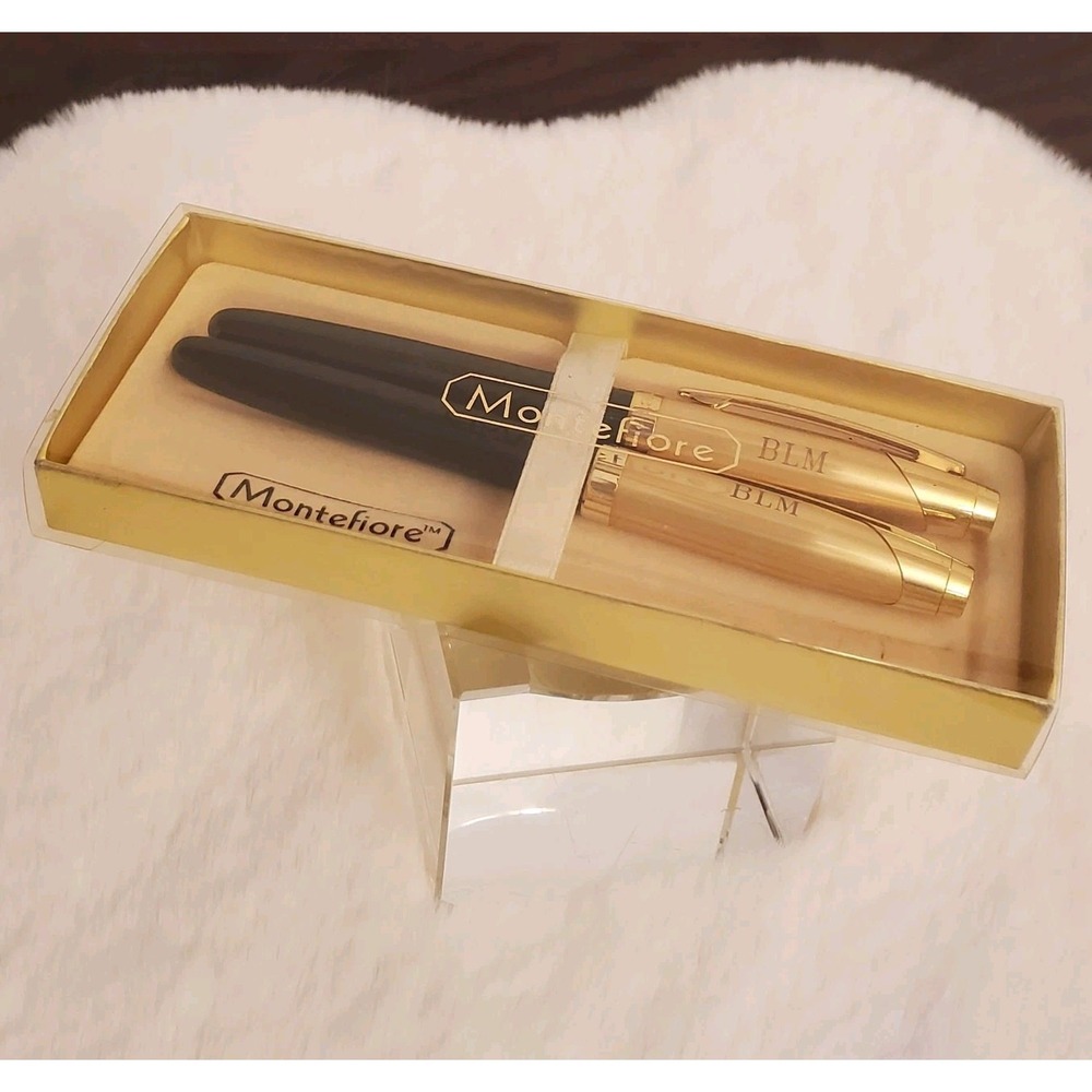 Vintage Montefiore Set Fountain #4 & Ballpoint‎ Pen BLM Monogram w/Box